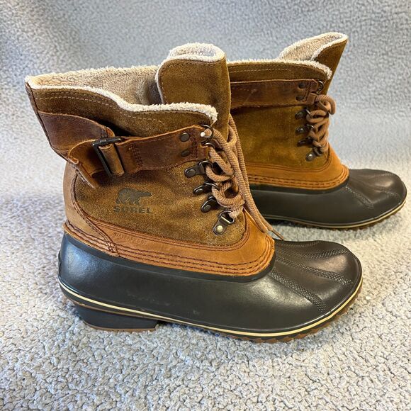 Sorel Fancy Lace II Boots Womens 10 Brown Suede Leather Duck Snow Mid Calf - Picture 3 of 12